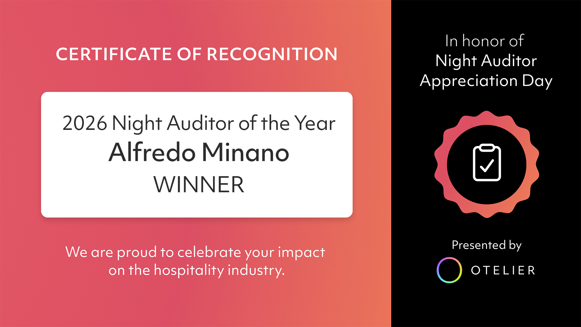 Celebrating the 2026 Night Auditor of the Year